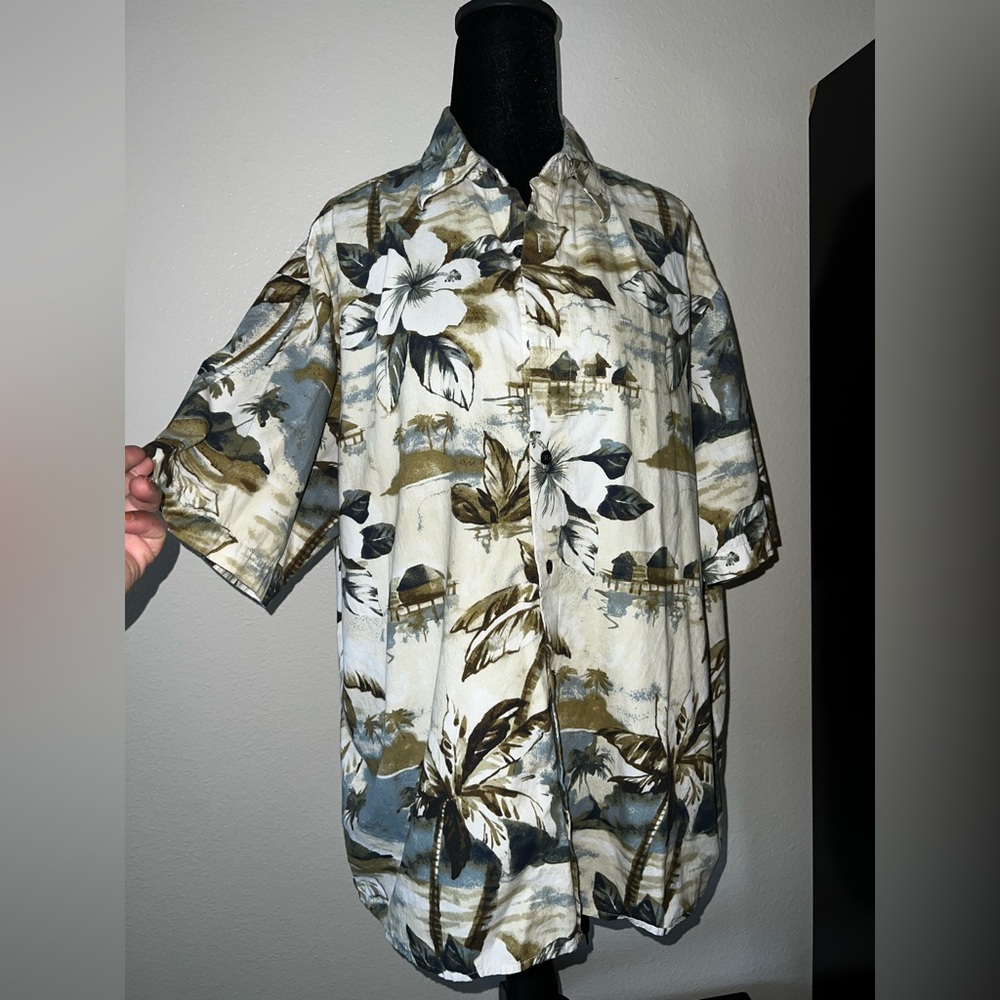 Mens Natural Issue Tropical Vacation Short Sleeve Button Down Shirt Large